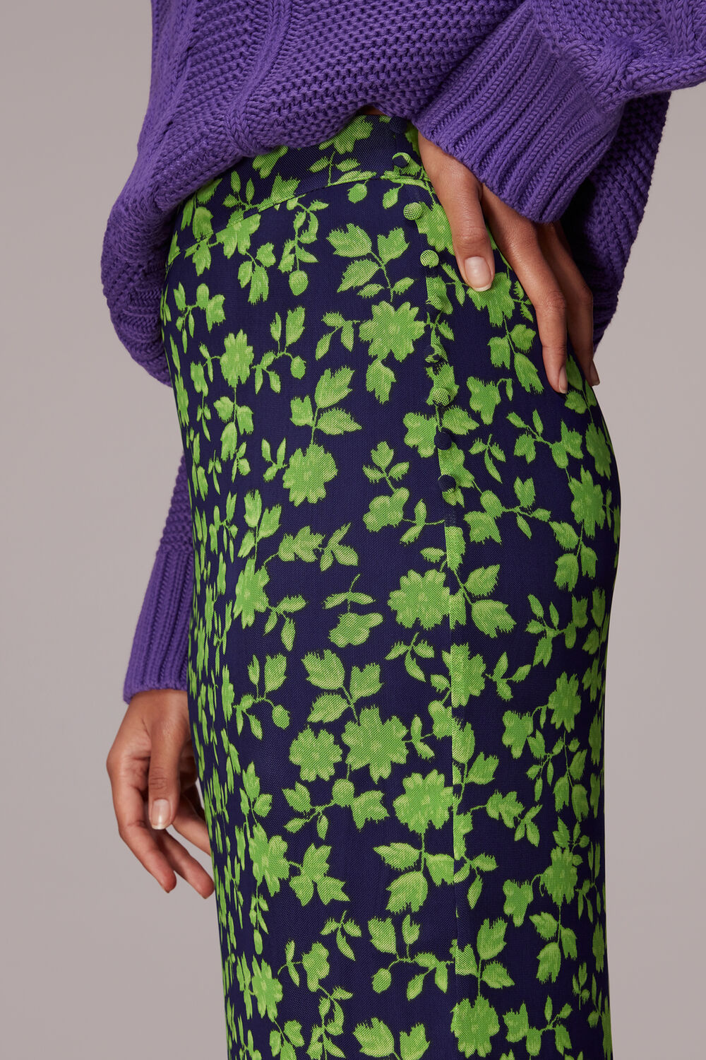 Green Linear Floral Bias Mesh Skirt